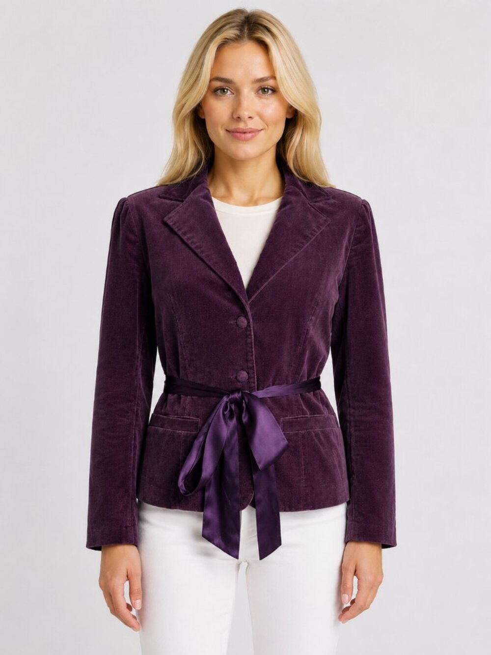 INC International Concepts Purple Plum Velvet Blazer Jacket Size Med Satin Belt